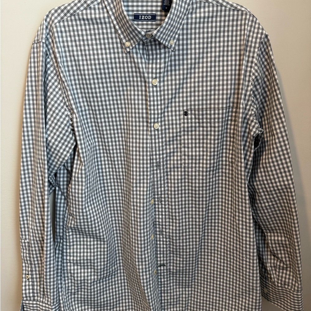 IZOD Men's Grey and White Gingham Shirt